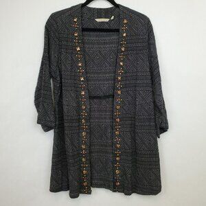 Soft Surroundings Cardigan Womens Large Geometric Aztec Wood Beading Open Front